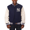 New York Yankees JH Design Two-Tone Wool & Leather Jacket - Navy/White