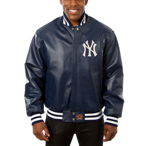 New York Yankees JH Design Team Color Leather Jacket - Navy