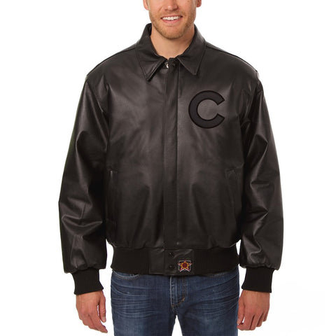 Chicago Cubs JH Design Tonal Leather Jacket - Black