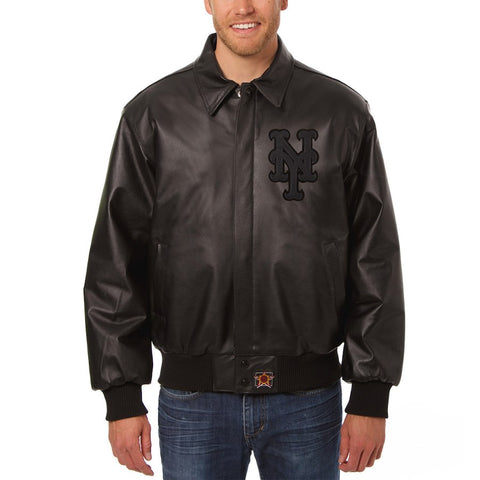 New York Mets JH Design Tonal Leather Jacket - Black