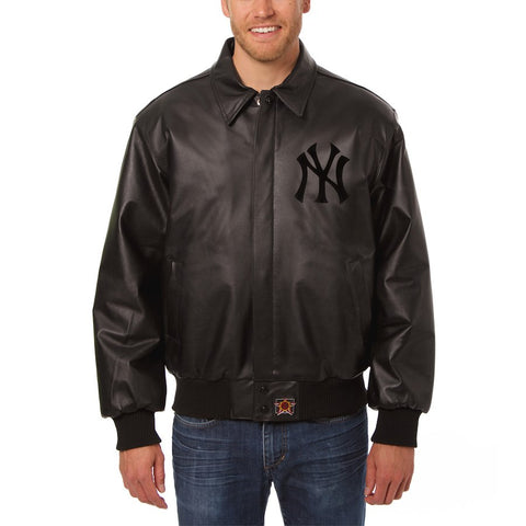 New York Yankees JH Design Tonal Leather Jacket - Black