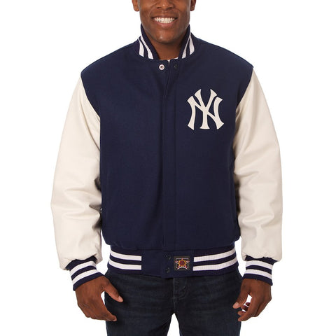 New York Yankees JH Design Two-Tone Wool & Leather Jacket - Navy/White