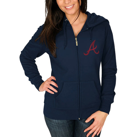 Atlanta Braves Majestic Women's Dream Of Diamonds Full-Zip Hoodie - Navy
