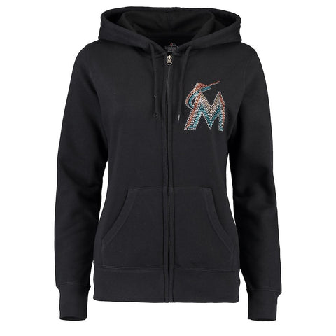 Miami Marlins Majestic Women's Dream Of Diamonds Full-Zip Hoodie - Black