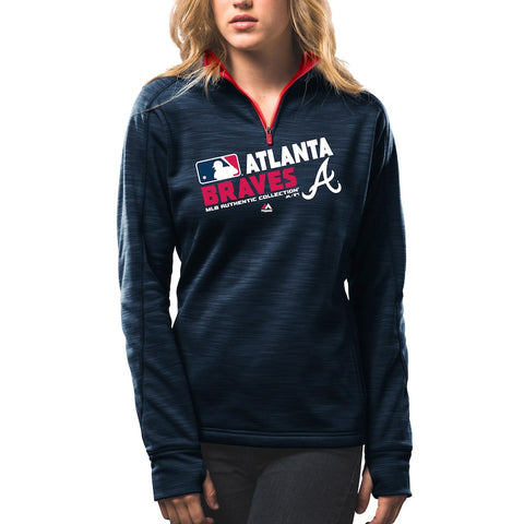 Atlanta Braves Majestic Women's Authentic Collection 1/4-Zip Streak Fleece - Navy