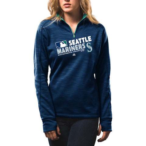 Seattle Mariners Majestic Women's Authentic Collection 1/4-Zip Streak Fleece - Navy