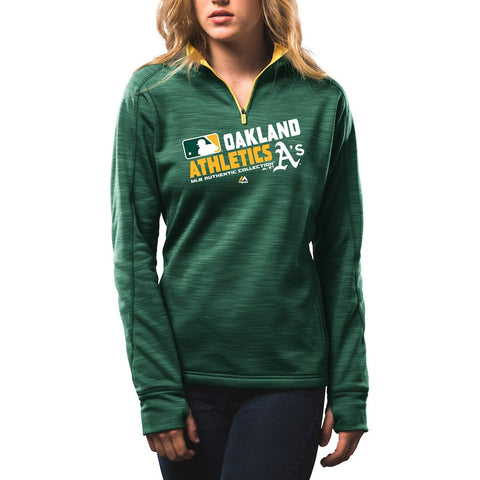 Oakland Athletics Majestic Women's Authentic Collection 1/4-Zip Streak Fleece - Green