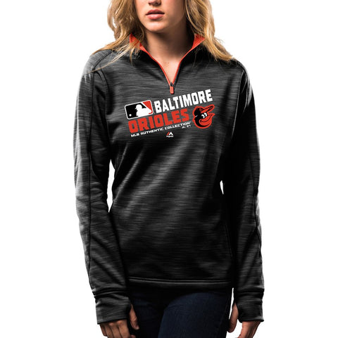 Baltimore Orioles Majestic Women's Authentic Collection 1/4-Zip Streak Fleece - Black