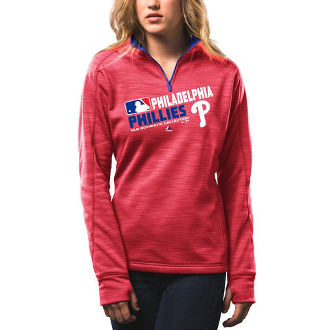 Philadelphia Phillies Majestic Women's Authentic Collection 1/4-Zip Streak Fleece - Red
