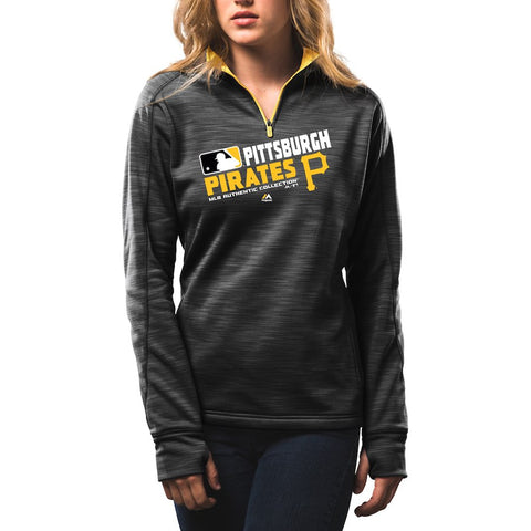 Pittsburgh Pirates Majestic Women's Authentic Collection 1/4-Zip Streak Fleece - Black