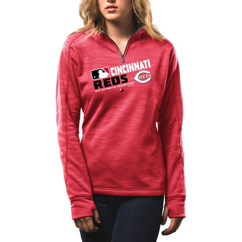 Cincinnati Reds Majestic Women's Authentic Collection 1/4-Zip Streak Fleece - Red