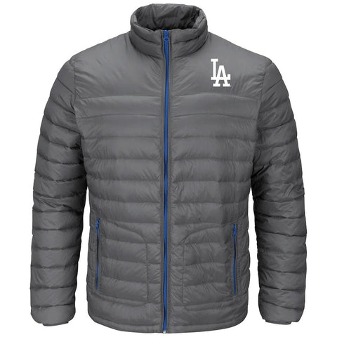 Los Angeles Dodgers Majestic Train To Win Full-Zip Puff Jacket - Gray