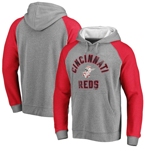 Cincinnati Reds Comfort Colorblock Vintage Raglan Hoodie - Gray