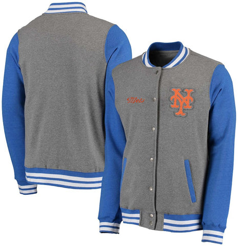 New York Mets Timeless Throwback Varsity Jacket - Heathered Gray/Royal