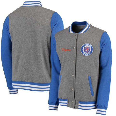 Detroit Tigers Timeless Throwback Varsity Jacket - Heathered Gray/Royal