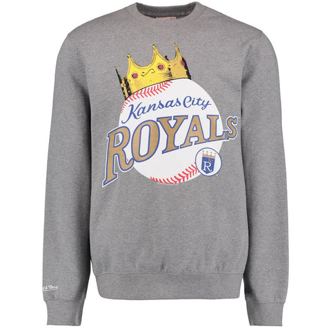 Kansas City Royals Mitchell & Ness Crewneck Fleece Pullover Sweatshirt - Gray