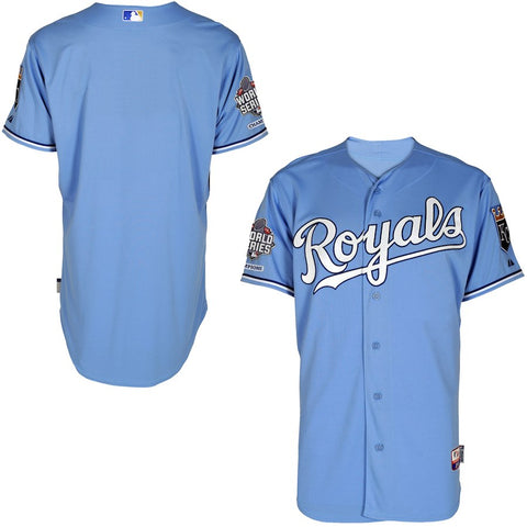 Kansas City Royals Majestic Authentic Cool Base Jersey with 2015 World Series Champions Patch - Light Blue
