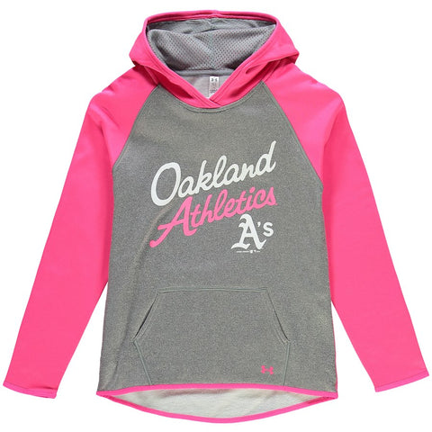 Oakland Athletics Under Armour Girls Color Blocked Performance Hoodie - Gray/Pink