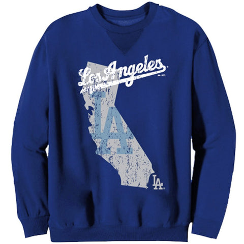 Los Angeles Dodgers Majestic Threads State Outline Pullover Sweatshirt - Royal