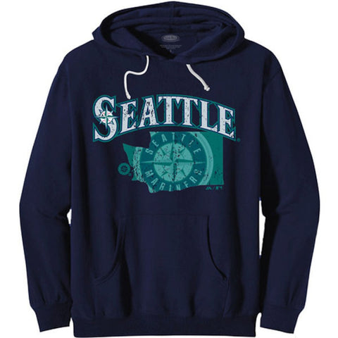 Seattle Mariners Majestic Threads State Outline Pullover Hoodie Sweatshirt - Navy