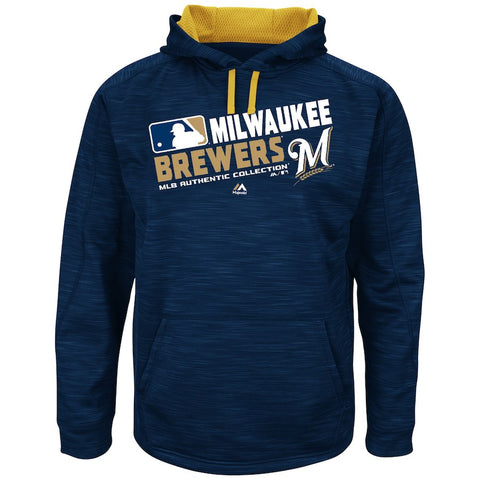 Milwaukee Brewers Majestic Big & Tall On-Field Team Choice Streak Therma Base Fleece Hoodie - Navy