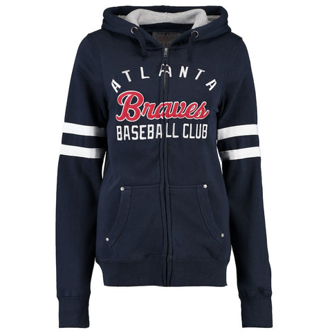 Atlanta Braves Soft as a Grape Women's Umpire Full-Zip Hoodie with Sleeve Stripes - Navy