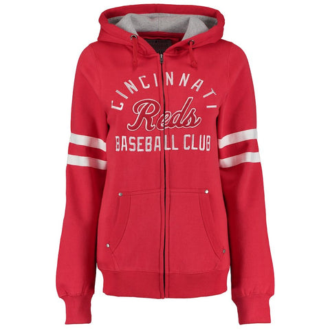 Cincinnati Reds Soft as a Grape Women's Umpire Full-Zip Hoodie with Sleeve Stripes - Red