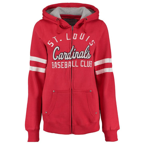 St. Louis Cardinals Soft as a Grape Women's Umpire Full-Zip Hoodie with Sleeve Stripes - Red