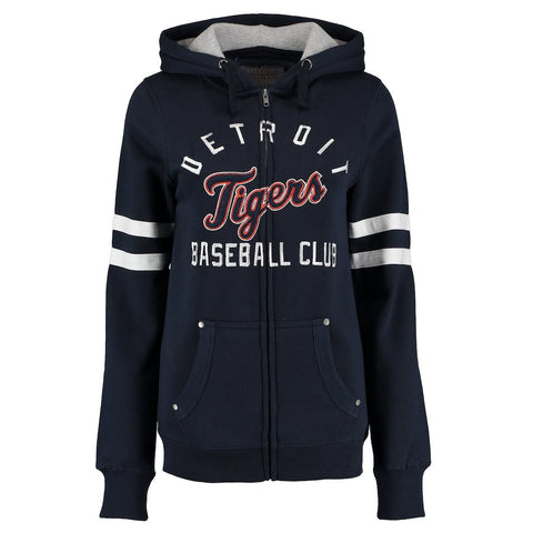 Detroit Tigers Soft as a Grape Women's Umpire Full-Zip Hoodie with Sleeve Stripes - Navy