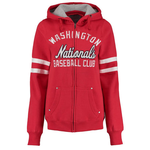Washington Nationals Soft as a Grape Women's Umpire Full-Zip Hoodie with Sleeve Stripes - Red