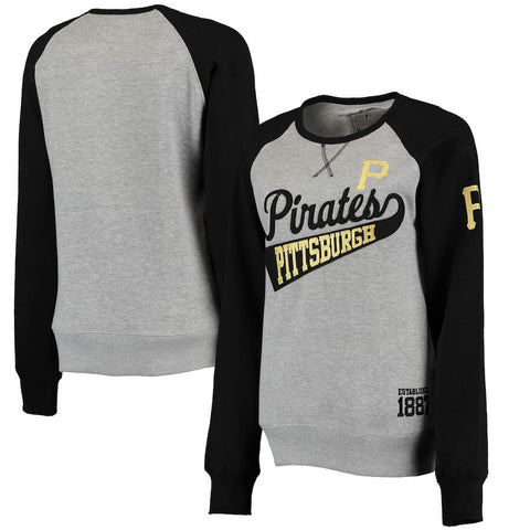 Pittsburgh Pirates Soft as a Grape Women's Biowashed Dugout Fleece Crew Neck Sweatshirt - Gray/Black
