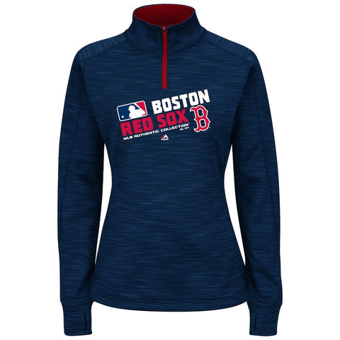 Boston Red Sox Majestic Women's Plus Size Authentic Collection Team Choice Quarter-Zip Sweatshirt - Navy