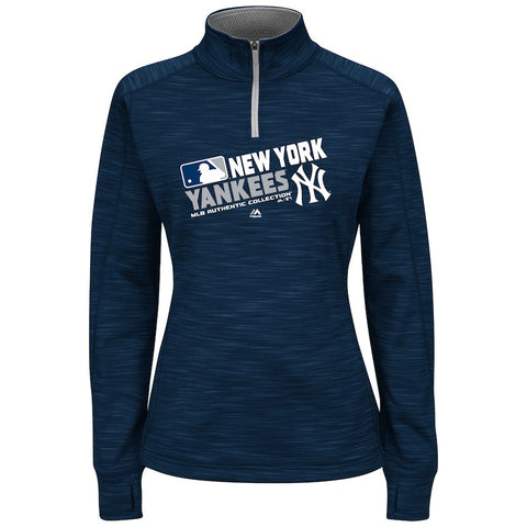 New York Yankees Majestic Women's Plus Size Authentic Collection Team Choice Quarter-Zip Sweatshirt - Navy