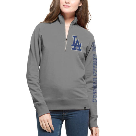 Los Angeles Dodgers '47 Women's Shimmer Cross-Check Quarter-Zip Sweatshirt - Gray