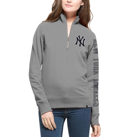 New York Yankees '47 Women's Shimmer Cross-Check Quarter-Zip Sweatshirt - Gray