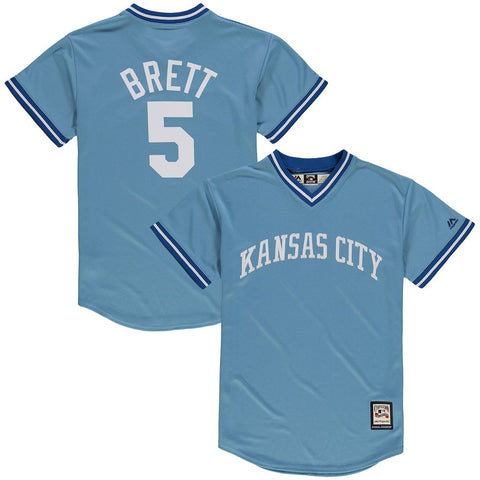 George Brett Kansas City Royals Majestic Youth Alternate Cooperstown Collection Cool Base Player Jersey - Light Blue
