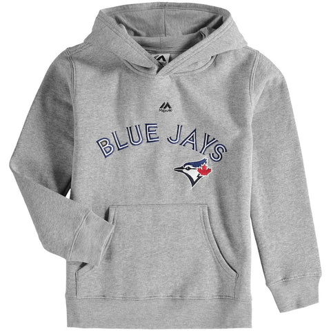 Toronto Blue Jays Majestic Youth Wordmark Pullover Hoodie - Heather Gray