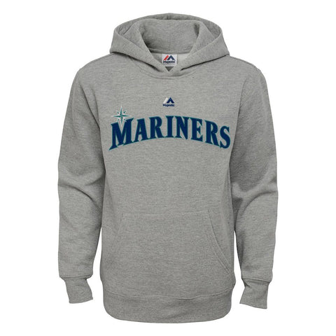 Seattle Mariners Majestic Youth Wordmark Pullover Hoodie - Heather Gray