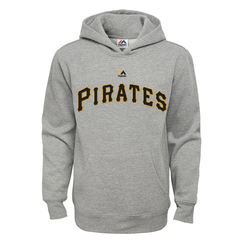 Pittsburgh Pirates Majestic Youth Wordmark Pullover Hoodie - Heather Gray