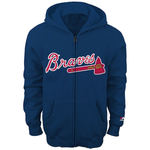 Atlanta Braves Majestic Youth Team Wordmark Full-Zip Hoodie - Navy
