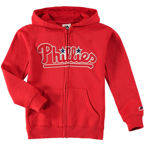 Philadelphia Phillies Majestic Youth Team Wordmark Full-Zip Hoodie - Red