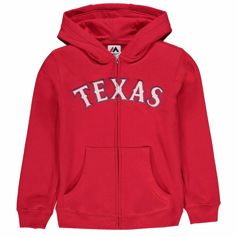 Texas Rangers Majestic Youth Team Wordmark Full-Zip Hoodie - Red