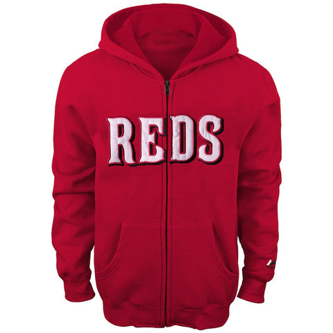 Cincinnati Reds Majestic Youth Team Wordmark Full-Zip Hoodie - Red