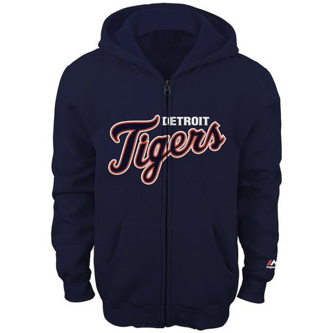 Detroit Tigers Majestic Youth Team Wordmark Full-Zip Hoodie - Navy