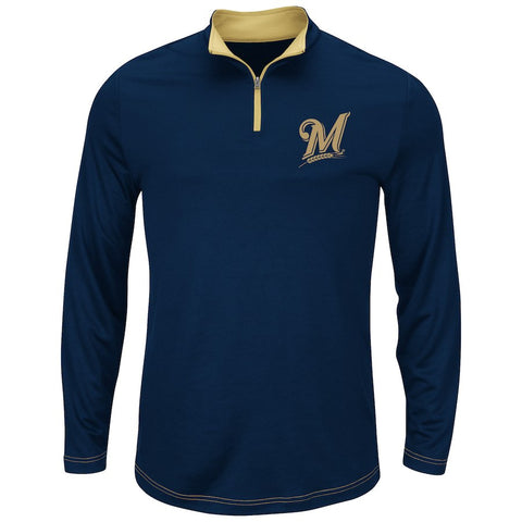 Milwaukee Brewers Majestic Big & Tall Ready and Willing Therma Base Quarter-Zip Jacket - Navy