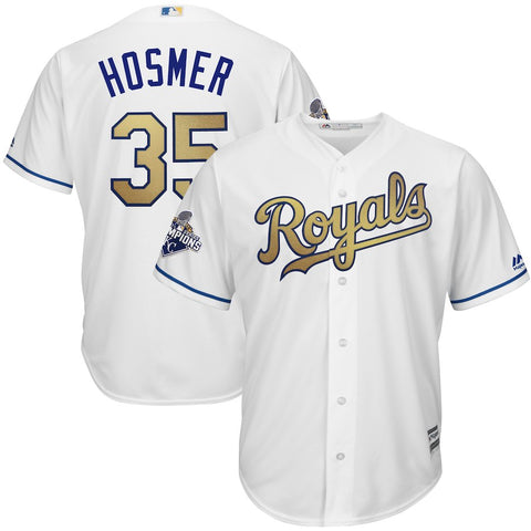 Eric Hosmer Kansas City Royals Majestic 2015 World Series Champions Gold Program Cool Base Player Jersey - White