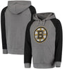 Boston Bruins Distressed Primary Logo Raglan Tri-Blend Pullover Hoodie - Gray/Black