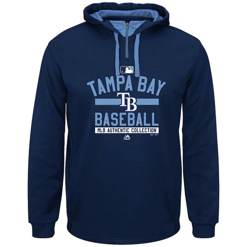 Tampa Bay Rays Majestic Big & Tall On-Field Quarter-Zip Hoodie - Navy/Light Blue
