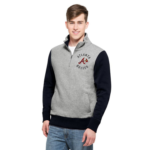 Atlanta Braves '47 Coverage Quarter-Zip Pullover Jacket - Gray/Navy