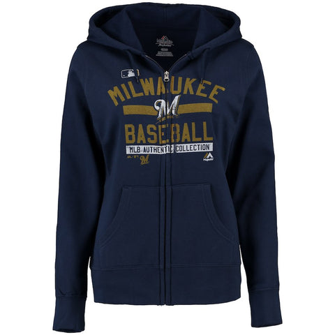 Milwaukee Brewers Majestic Women's Team Property Authentic Collection Full-Zip Hoodie - Navy